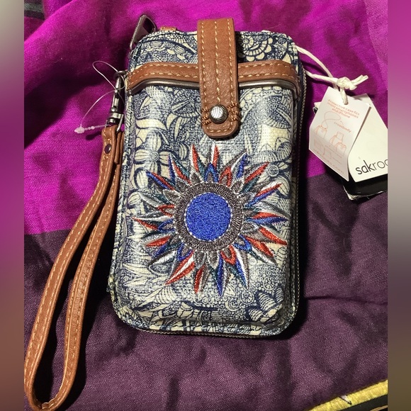 Sakroots Blue and Brown Crossbody Bag with Sunburst Design - Picture 2 of 5